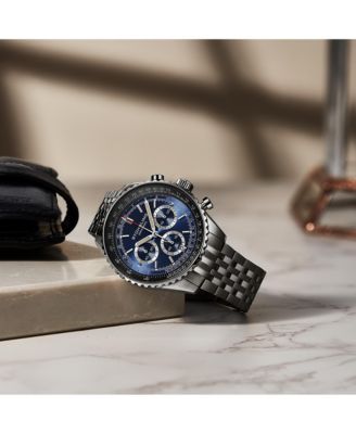 Men s 1010B Quartz Chronograph Watch, 42mm Stainless Steel Case, Silver Dial, Steel Bracelet