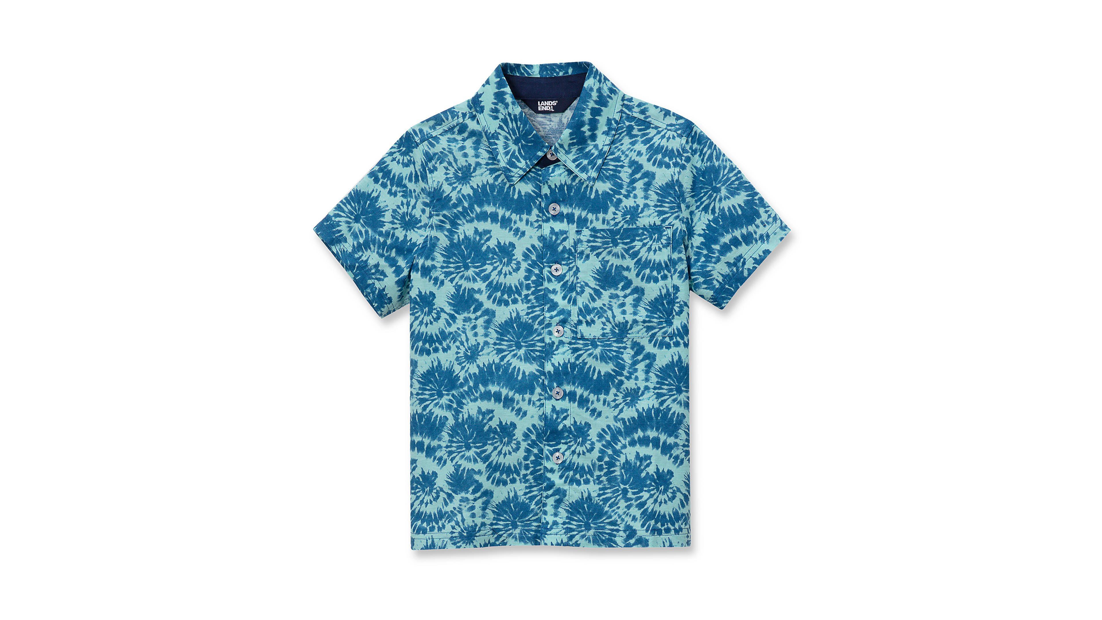 Lands' End Boys Short Sleeve Linen Slub Button Down Shirt
