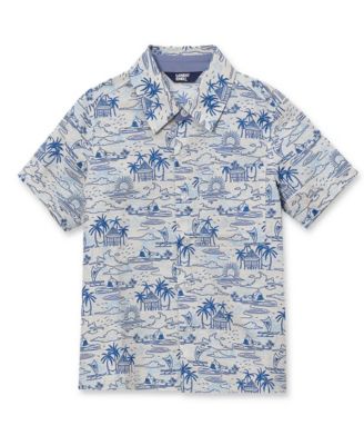 Lands End Boys Short Sleeve Linen Slub Button Down Shirt - Blue palm island 32$