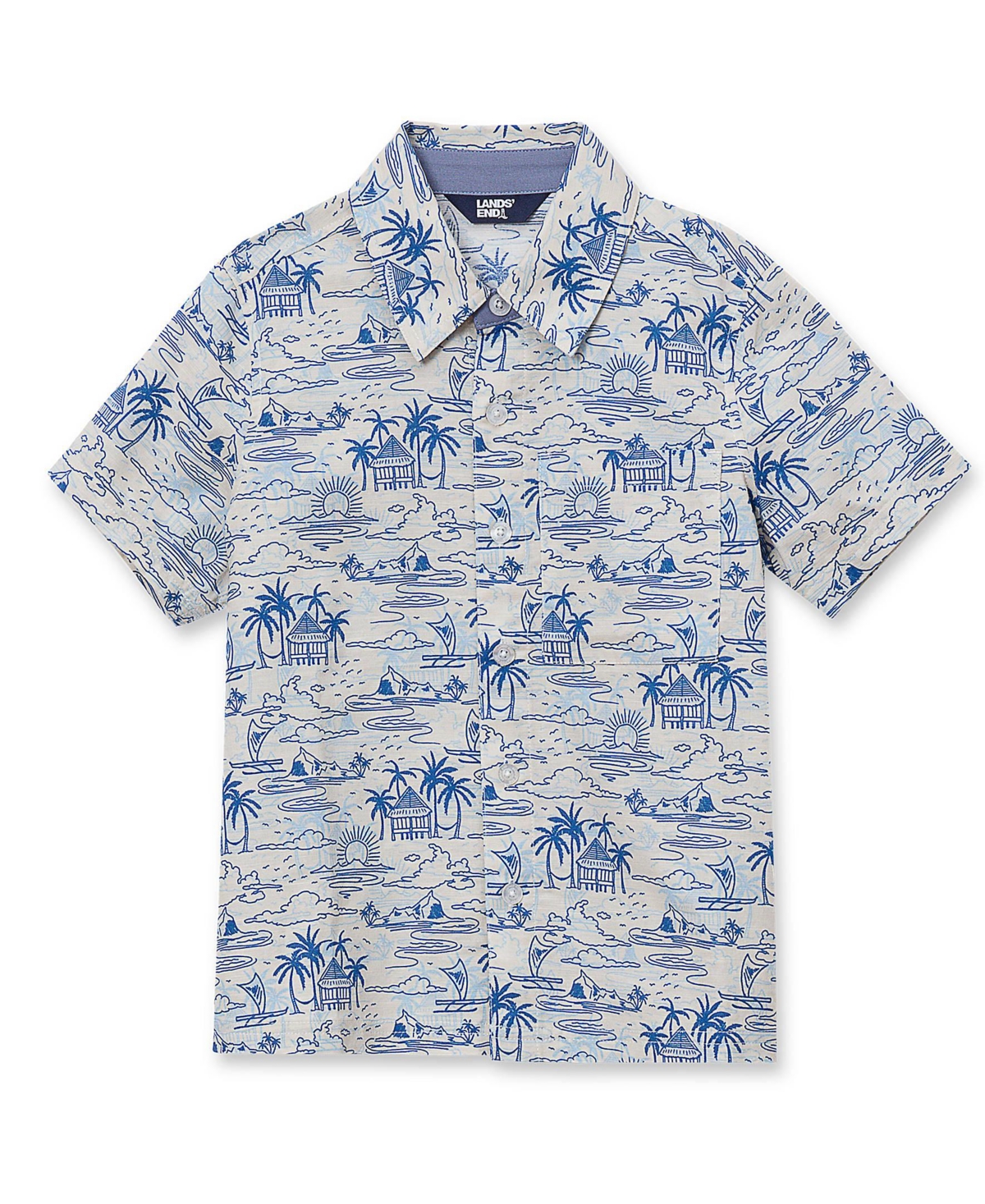 Lands' End Boys Short Sleeve Linen Slub Button Down Shirt