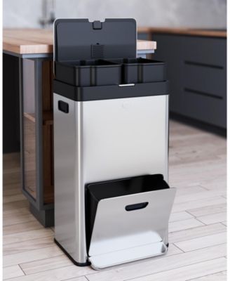 Stainless Steel Kitchen Trash Can, 9 Gallon Garbage Bin with Close Lid Removable Plastic Inner Buckets Waste Bin