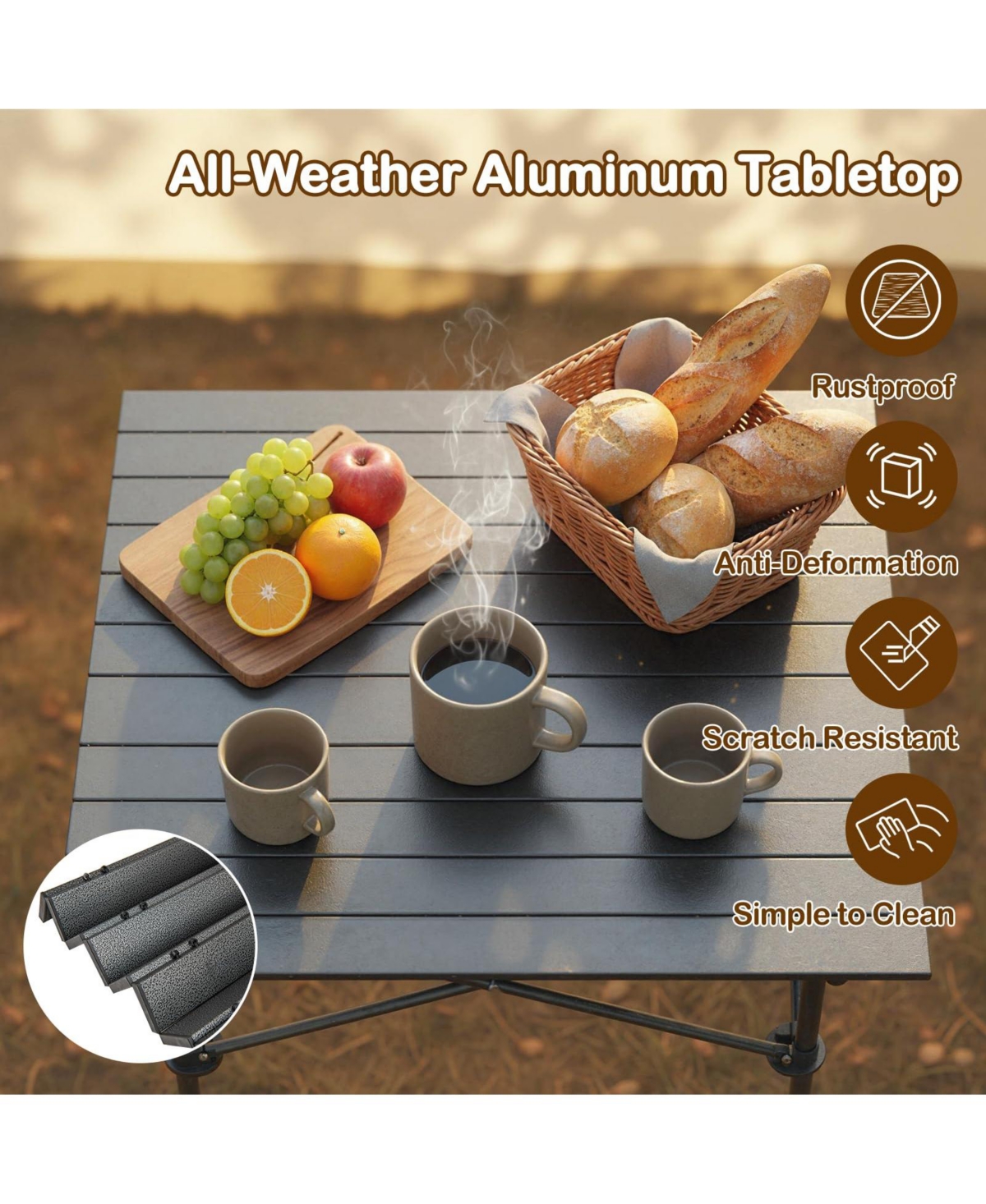 Mecale Roll-Up Camping Table with Metal Legs, Outdoor