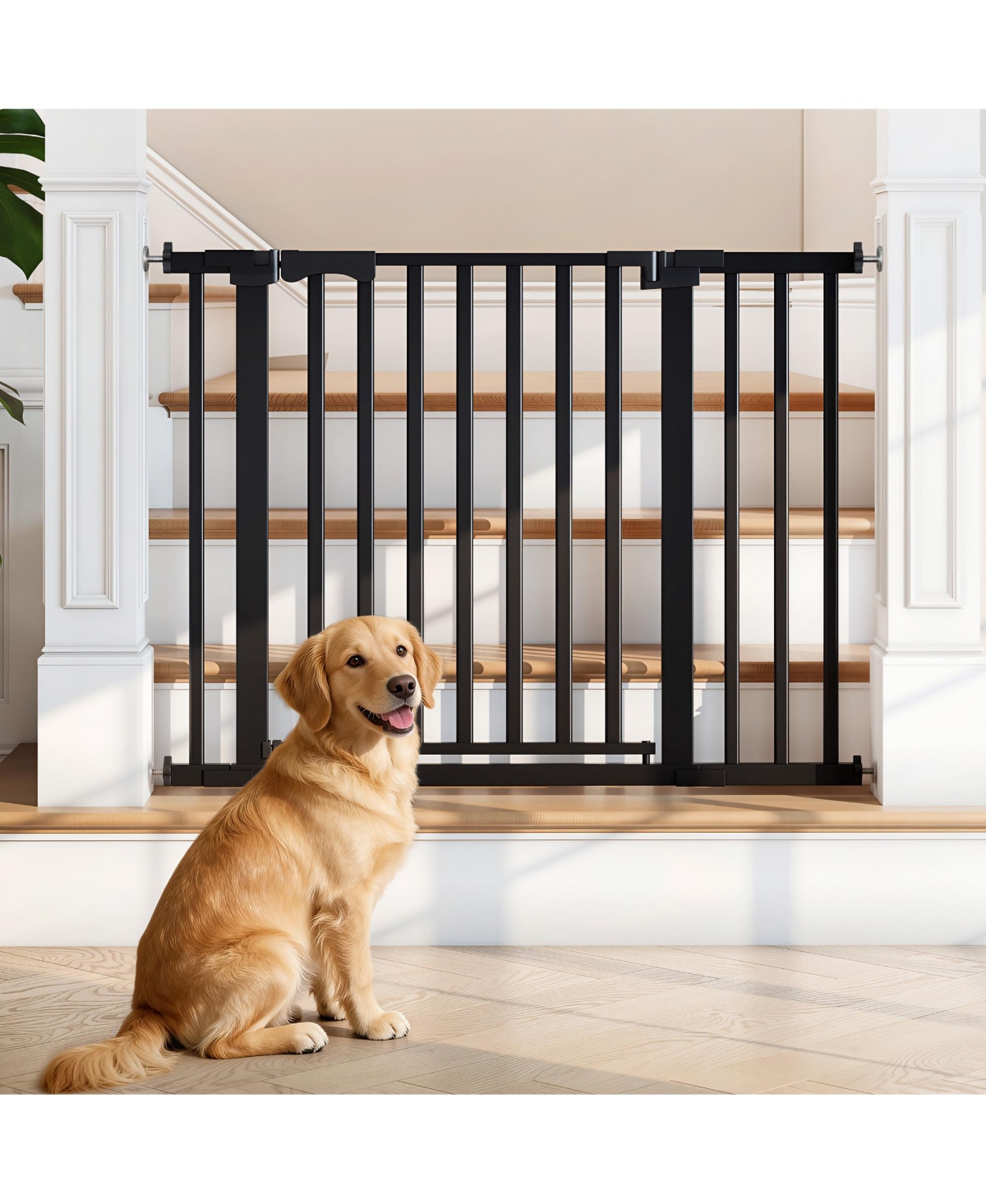 Sugift Pressure-Mounted Baby and Pet Safety Gate with Auto-Close, Dual-Lock Handle and Accessible Ramp
