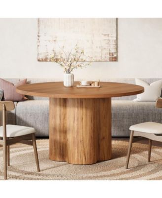 47 Inch Round Dining Table for 4-6, Farmhouse Fluted Kitchen Dining Room Table Circle Table with Sturdy Pedestal Base