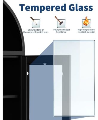 73 in Tall Narrow Arched Bookcase, Metal Arched Storage Cabinet with Glass Door & Drawer