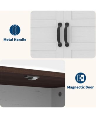 Farmhouse Kitchen Pantry Cabinet, Freestanding Storage Cabinet w/ 2 Adjustable Shelves, Wood Cupboard Pantry for Kitchen