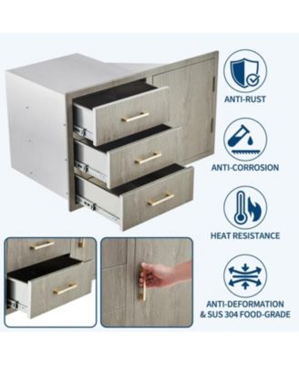 PeakPursuit Stainless Steel Outdoor Kitchen Door Drawer Combo - Triple Drawers & Access Door, Propane Storage & Adjustable Garbage Ring