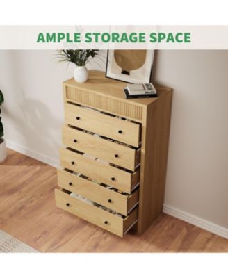 5 Drawer Tall Dresser for Bedroom, 31.5" Wide Fluted Chest of Drawers, Modern Wood Storage Cabinet for Kids Room, Hallway, Living Room