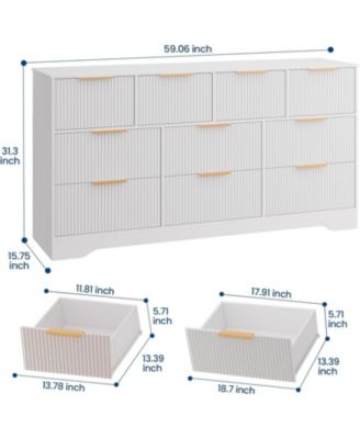 Fluted Dresser for Bedroom with 10 Drawers, 59" Wide Modern Chest of Drawers with Wood Frame , Storage Organizer