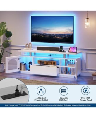 TV Stand for 65 Inch TVs, LED Modern Entertainment Center with Large Drawer & Adjustable Shelves, Media Console with Power Outlet