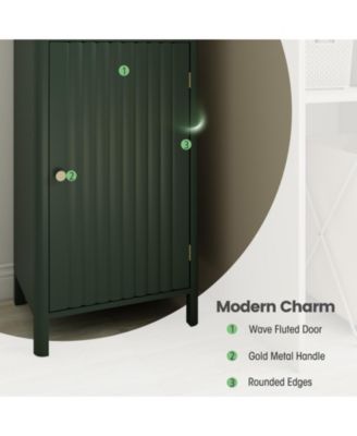 67" Tall Narrow Bathroom Floor Cabinet with Fluted Door, Slim Storage Tower