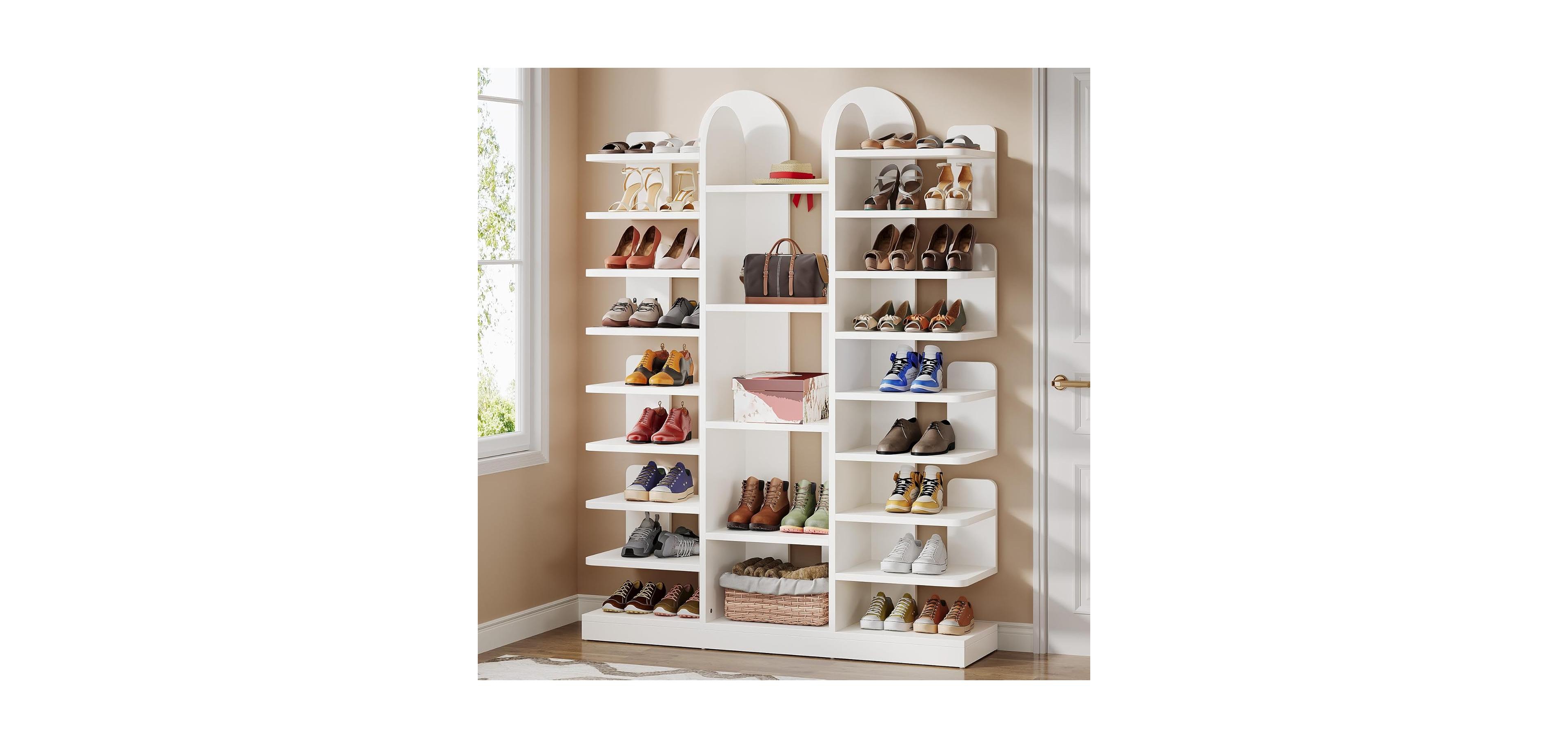 Tribesigns 13-Tier Shoe Rack, Freestanding Tall Entryway Shoe Organizer with Open Shelves, 40 Pairs Wide White Wooden Shoe Shelf Shoe Storage Cabinet