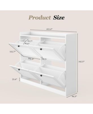 Large Narrow Shoe Storage Cabinet, 4 Flip Drawers Adjustable Shelves Entryway Shoe Rack Organizer