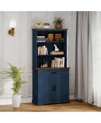 5-Tier Adjustable Storage Bookshelf with Cabinet-Adjustable 72" Tall bookcase for Living Rooms and Offices