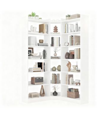 L Shaped Corner Bookshelf 6 Tiers Storage Display Rack