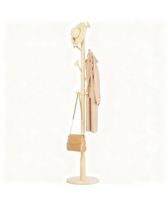 Solid Rubberwood Coat Rack: 10 Hooks, Tree Design, Sturdy, Easy Install, Modern