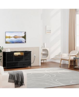 8-Drawer Dresser TV Stand with RGB LED Lighting & Power Outlet, 2 USB Ports
