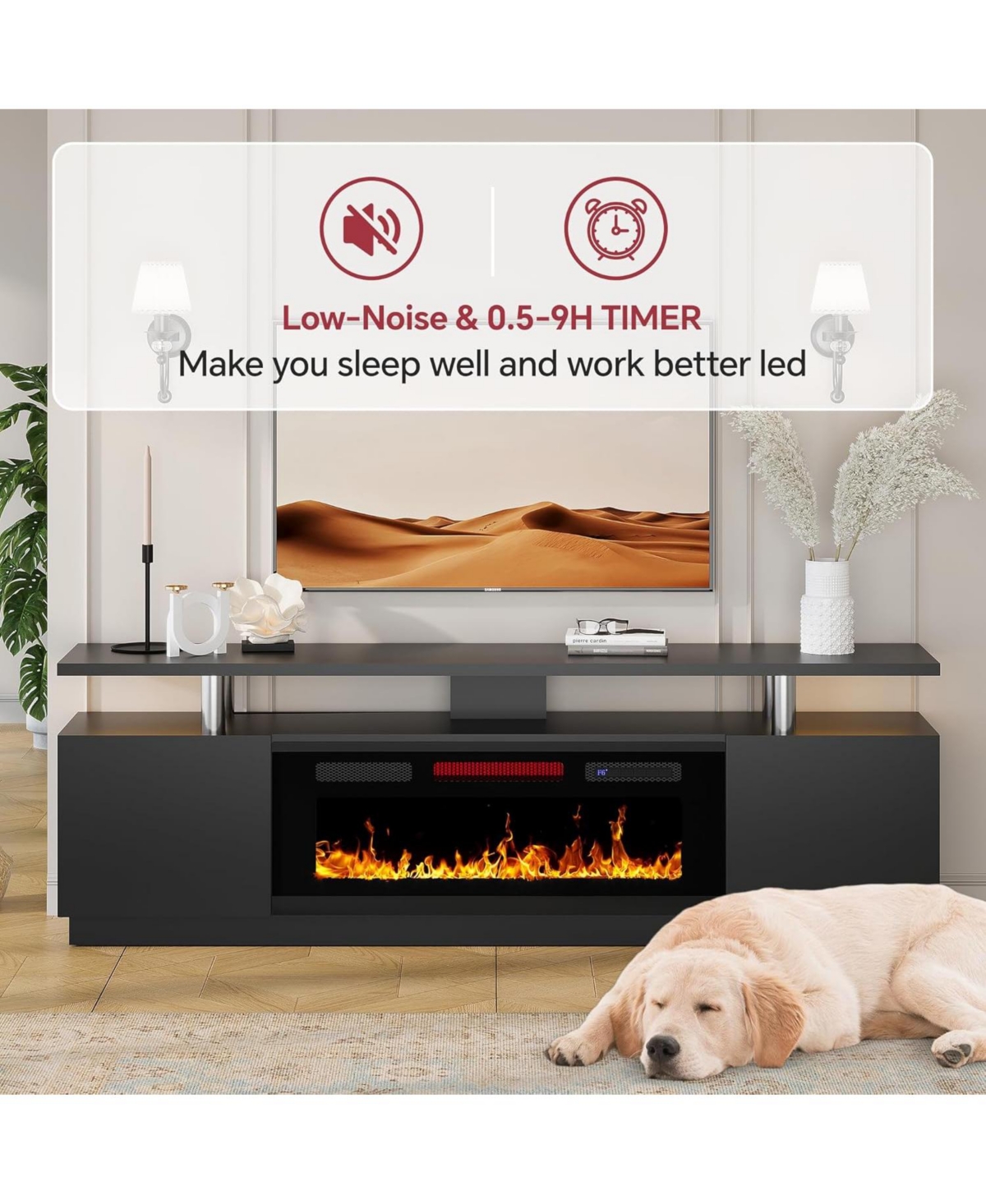 gaomon Fireplace Tv Stand for 70" Tv with 36" Fireplace Heater, Entertainment Center with Cabinets & Shelves, Media Console