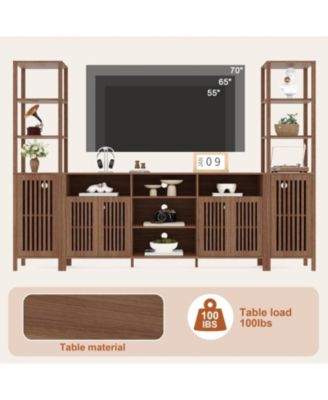 Farmhouse TV Stand for 70-Inch TVs, Entertainment Center with Bookshelves, Storage Cabinet & Adjustable Shelves