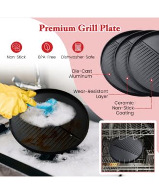 Electric BBQ Grill 1200W Indoor Outdoor Grill with 2-Zone Non-Stick Grilling Plate-Red