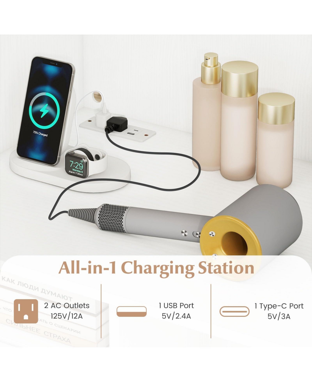 Volenca 67" Tall Vanity Set with Mirror and Charging Station, Makeup Dressing Table