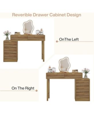 Makeup Vanity Desk with 5 Drawers, Modern Small Dressing Desk with Storage, Wood Make Up Table for Bedroom, Narrow Space (Without Mirror)