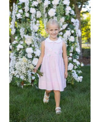 Little Girls Linen Look Dress With Flowers