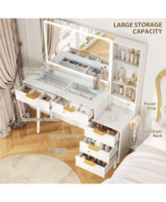  5-Drawer Vanity Desk, Makeup Dressing Table with Built-in USB Charging Station