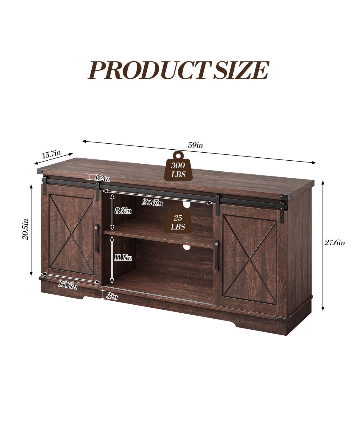 gaomon 59" Farmhouse Tv Stand for 65" TVs, Media Console with Sliding Barn Doors & Adjustable Shelves