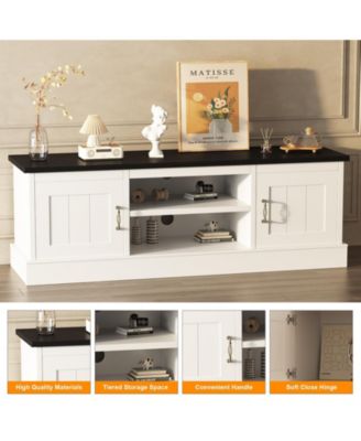 Farmhouse Rustic Wood TV Stand for 65 Inch TVs, Entertainment Center with Storage Cabinets Modern Console