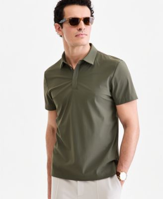 Men's Short-Sleeve Grid Texture Polo Shirt