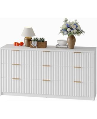 9 Drawer Dresser for Bedroom, Large Fluted Chest of Drawers, Wood Dressers Storage Organizer