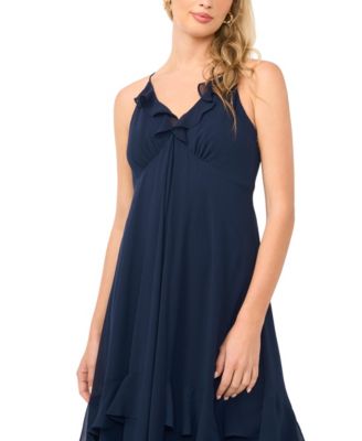 Women's Ruffle Detail Babydoll Spaghetti Strap V-Neck Maxi Dress