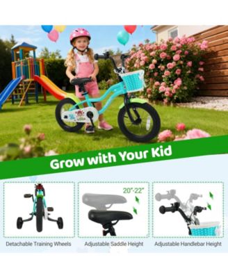 14 Inch Kids Bike with Training Wheels and Basket Green Color-14