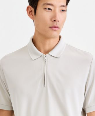 Men's Ottoman Short Sleeve Textured Quarter-Zip Polo Shirt