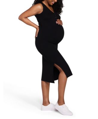 Maternity Motherhood Sleeveless Henley Racerback Midi Dress