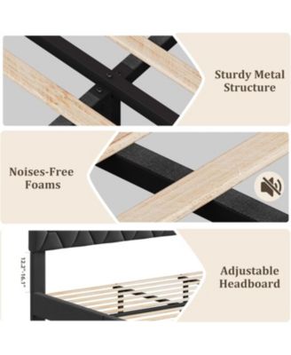 Platform Bed Frame with Upholstered Headboard, Wood Slats, No Box Spring Needed, Easy Assembly
