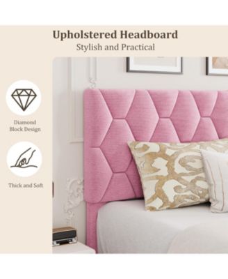 Platform Bed Frame with Upholstered Headboard, Wood Slats, No Box Spring Needed, Easy Assembly