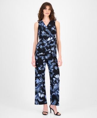 Women's Sleeveless Printed Wrap Top & Printed High-Rise Wide-Leg Pants