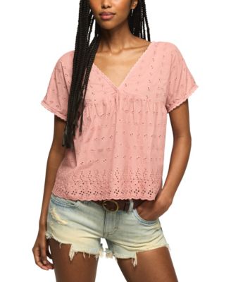 Women's Eyelet Babydoll V-Neck Top