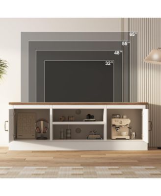 Farmhouse Rustic Wood TV Stand for 65 Inch TVs, Entertainment Center with Storage Cabinets Modern Console