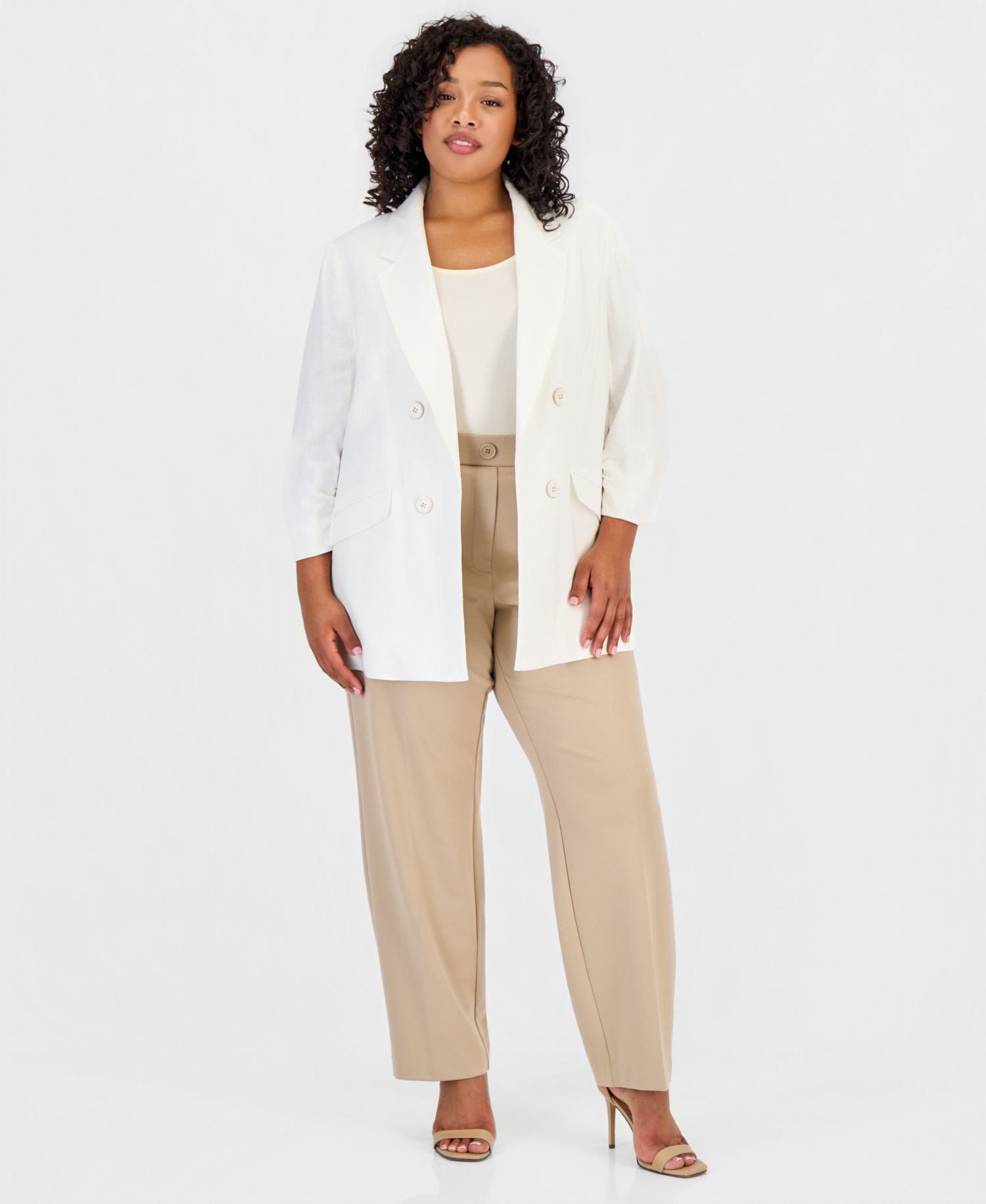 Plus Size Open-Front Scrunch-Sleeve Blazer