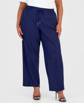 Plus Size  Linen Straight Drawstring Pants