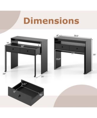 Extendable Rolling Computer Desk with 2 Drawers, Convertible Home Office Writing Desk