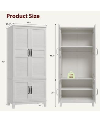 Armoire Wardrobe Closet with 4 Doors, 72 in Wooden Wardrobe Cabinet with Hanging Rod