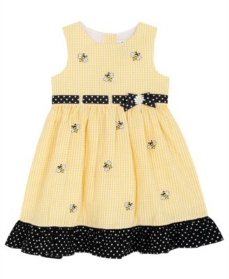 Girls' 2T-6X Yellow Bee Schiffli Seersucker Dress