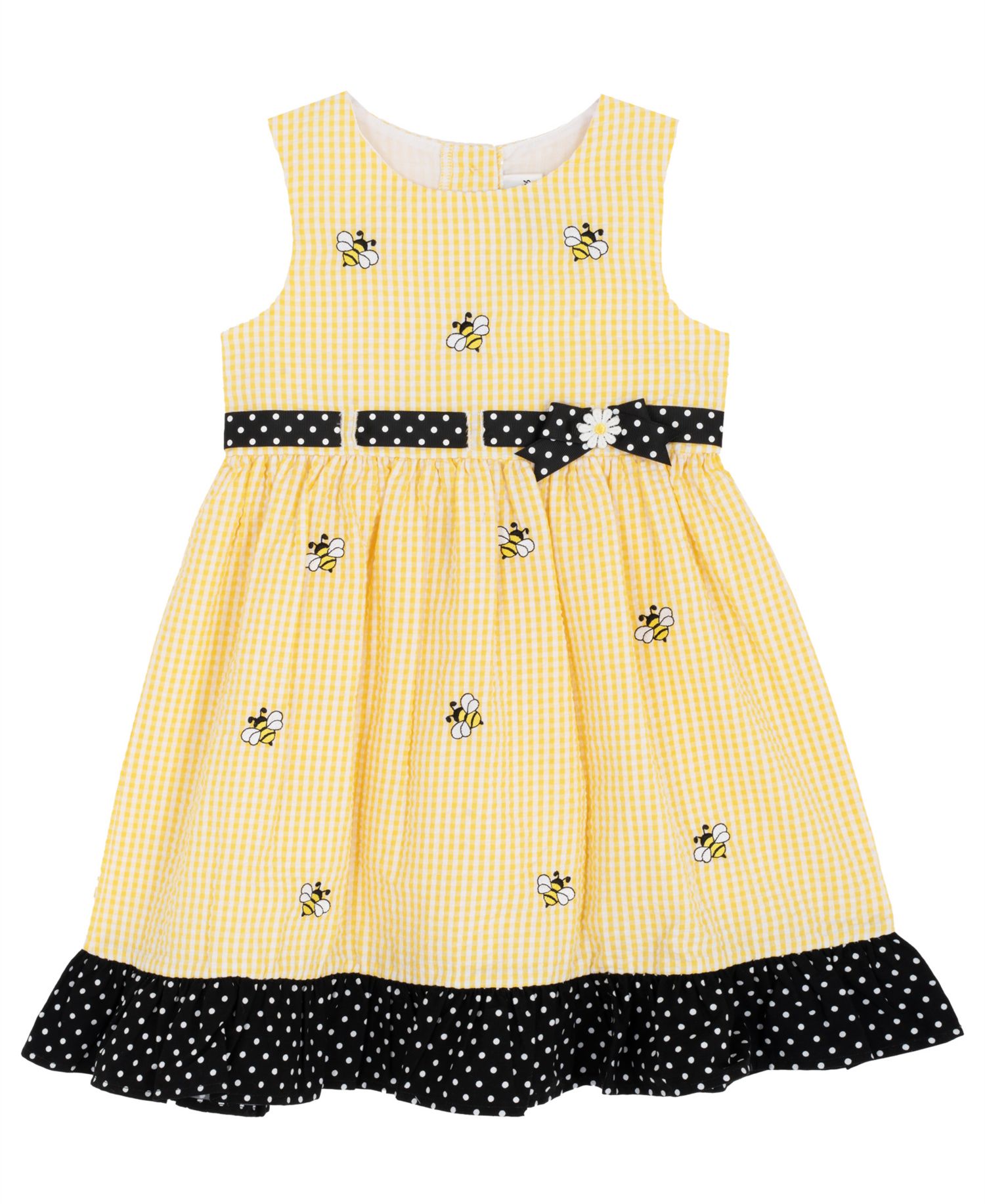 Girls' 2T-6X Yellow Bee Schiffli Seersucker Dress