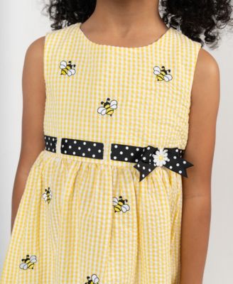 Girls' 2T-6X Yellow Bee Schiffli Seersucker Dress