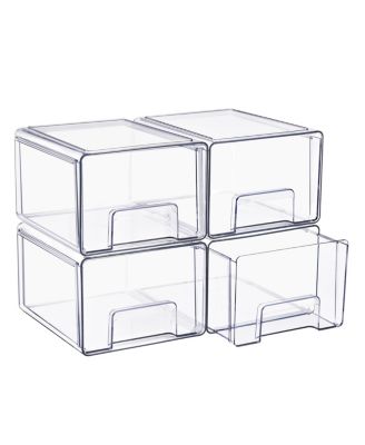 4-Pack Large Clear Stackable Storage Drawers Case with Handles - for Bathroom, Closet, Pantry, Cabinet, Medicine & Baby Bottle Storage