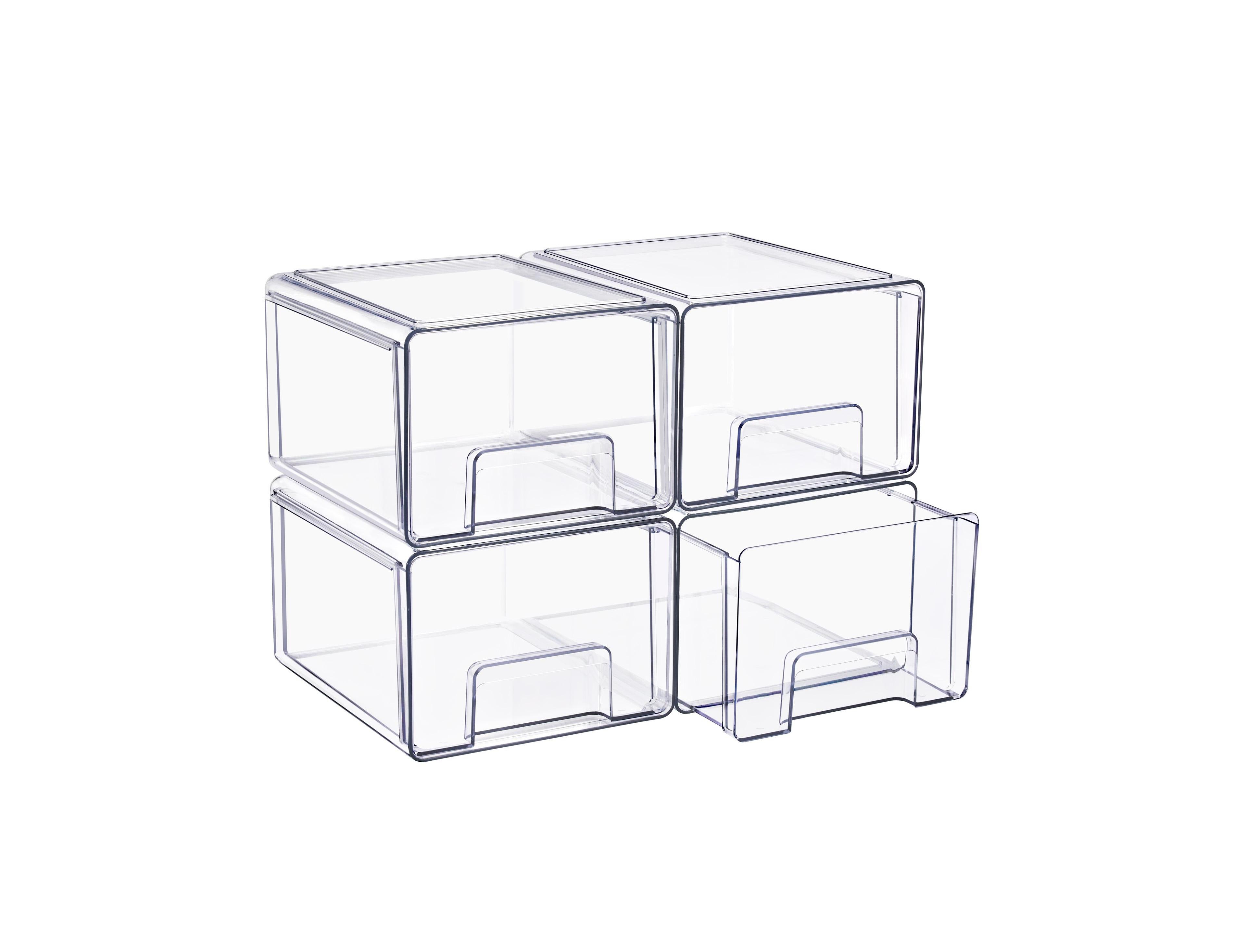 Sorbus 4-Pack Large Clear Stackable Storage Drawers Case with Handles - for Bathroom, Closet, Pantry, Cabinet, Medicine & Baby Bottle Storage